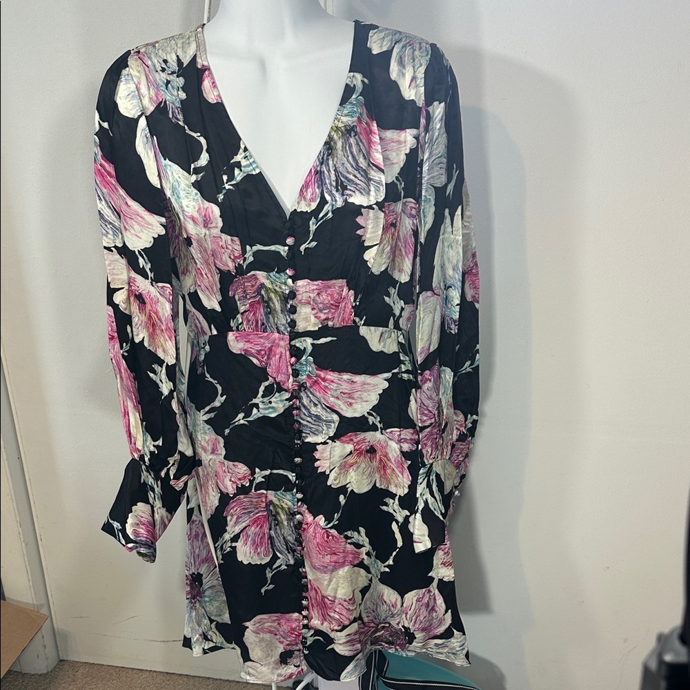NWT THE KOOPLES Floral V-Neck Women's black & pink mini dress SIZE 2 (US 6) new